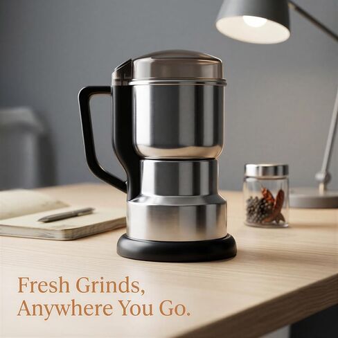 Coffee Grinder Electric with 304 Stainless Steel Body, Portable Electric Spice and Herb Grinder, 110V-240V Multi-Purpose Grain Mill for Fine Powder, Home Use, Kitchen, Travel in Kuwait