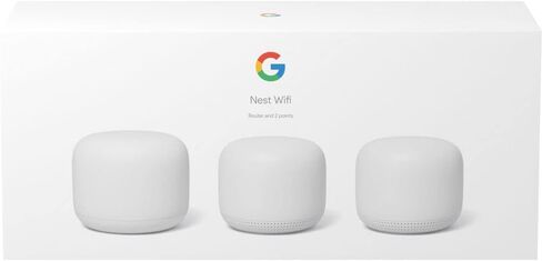 Google Nest WiFi - AC2200 (2nd Generation) Router and Add On Access Point Mesh Wi-Fi System (3-Pack, Snow) (Renewed) in Kuwait