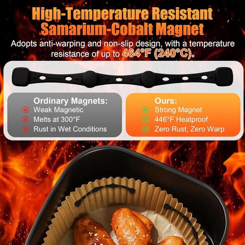 Air Fryer Magnets for Parchment Paper, 4PCS Non-Segmented Design Air Fryer Accessories Locks Liner Magnet Silicone Buckle, Lock Disposable Liners Safely and Prevent Paper to Burn, Black in Saudi Arabia