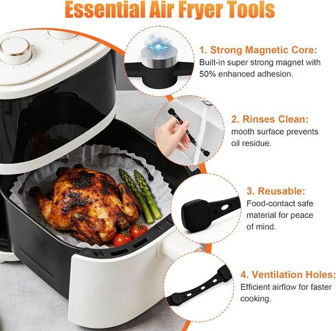 Air Fryer Magnets for Parchment Paper, 4PCS Non-Segmented Design Air Fryer Accessories Locks Liner Magnet Silicone Buckle, Lock Disposable Liners Safely and Prevent Paper to Burn, Black in Saudi Arabia