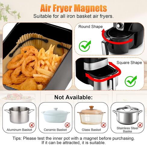 Air Fryer Magnets for Parchment Paper, 4PCS Non-Segmented Design Air Fryer Accessories Locks Liner Magnet Silicone Buckle, Lock Disposable Liners Safely and Prevent Paper to Burn, Black in Saudi Arabia