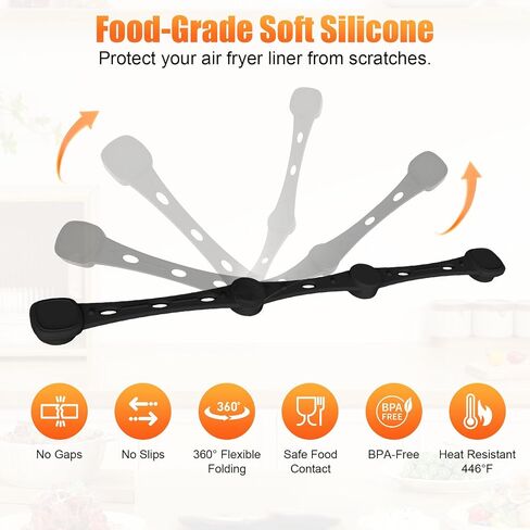 Air Fryer Magnets for Parchment Paper, 4PCS Non-Segmented Design Air Fryer Accessories Locks Liner Magnet Silicone Buckle, Lock Disposable Liners Safely and Prevent Paper to Burn, Black in Saudi Arabia