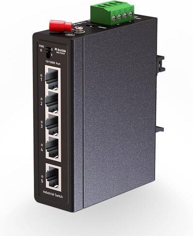 MokerLink 5 Port Industrial Din Rail Switch, 4 Ports and 1 Uplink, 10/100Mbps Fast Ethernet, DIN-Rail & Wall Mount Included in Kuwait