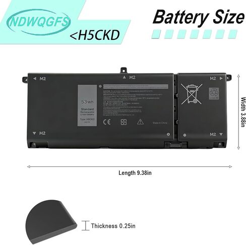 53WH H5CKD Battery Replacement for Dell Inspiron 5400 5406 7405 7300 7500 7306 7506 2-in-1 Silver 5300 5301 5501 5502 5508 5509 5401 5402 5408 5409 Series Latitude 3410 3510 Vostro 5300 5301 7T8CD in Kuwait