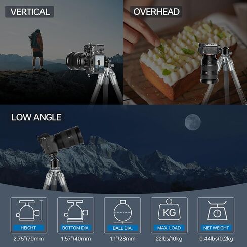 Manbily Low Profile Camera Tripod Ball Head, 28mm CNC Aluminum 360° Panorama Ball Head with Dual U-Shaped Slots for Tripod Monopod Slider DSLR Camera Camcorder, Max Load 22lbs/10kg in Kuwait