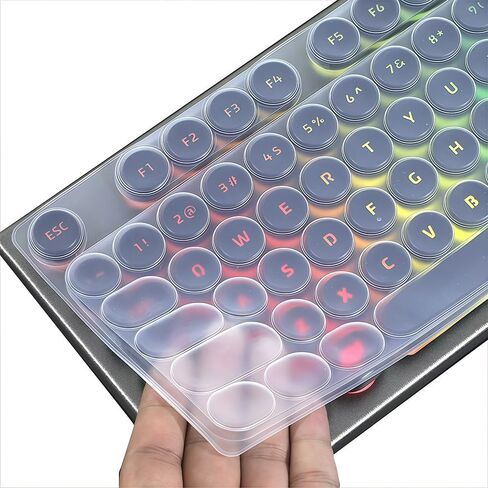 Silicone Keyboard Skin Cover Compatible for MOFII Wireless Keyboard - Retro Full Size Typewriter Keyboard with Round Keycaps and Number Pad (Clear) in Kuwait