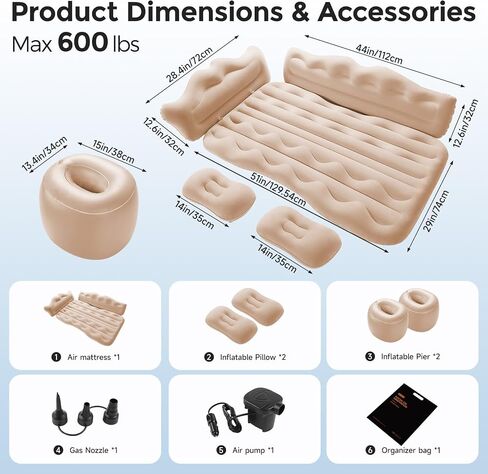 BEBAS Car Air Mattress Back Seat, SUV Truck Inflatable Camping Bed, Beige in Saudi Arabia