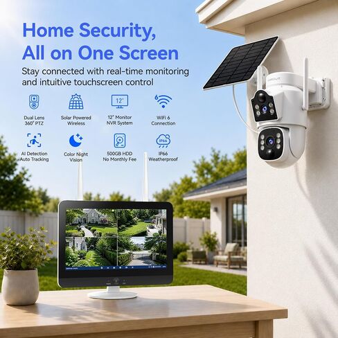 Solar Security Cameras Wireless System with 12" Monitor, 4MP in Kuwait