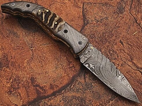 Damascus Steel Blade Pocket/Folding Hunting Knife (LARG 5073) in Kuwait