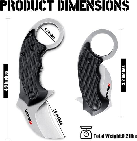 RBLACK Claw Folding Knife for Men, Black Stainless Steel Blade, Aluminum Handle with Clip, Small Pocket Knives for EDC Camping Fishing Hiking Outdoor in Kuwait