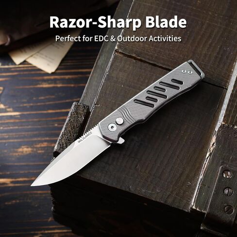 3" D2 Steel Folding Knife with Titanium Handle - EDC Pocket Knife with Clip for Men & Women, Compact Daily Carry Utility Tool, PK-T002 in Kuwait