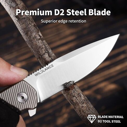 3" D2 Steel Folding Knife with Titanium Handle - EDC Pocket Knife with Clip for Men & Women, Compact Daily Carry Utility Tool, PK-T002 in Kuwait