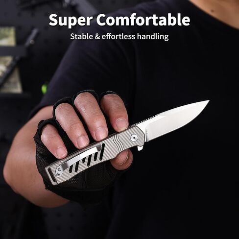 3" D2 Steel Folding Knife with Titanium Handle - EDC Pocket Knife with Clip for Men & Women, Compact Daily Carry Utility Tool, PK-T002 in Kuwait