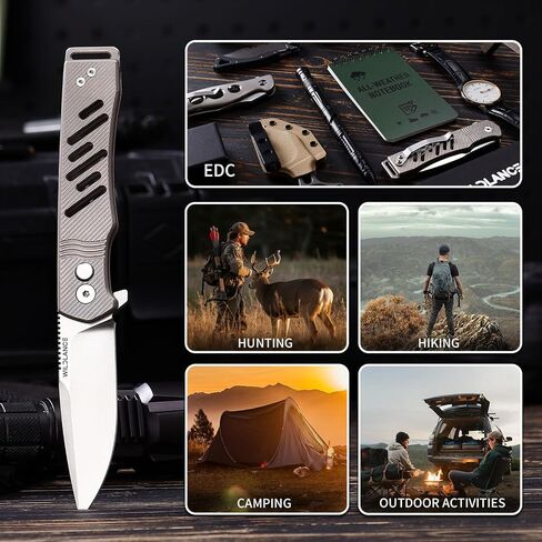 3" D2 Steel Folding Knife with Titanium Handle - EDC Pocket Knife with Clip for Men & Women, Compact Daily Carry Utility Tool, PK-T002 in Kuwait