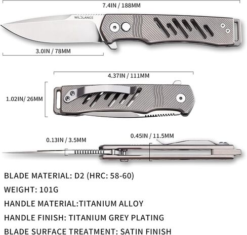 3" D2 Steel Folding Knife with Titanium Handle - EDC Pocket Knife with Clip for Men & Women, Compact Daily Carry Utility Tool, PK-T002 in Kuwait