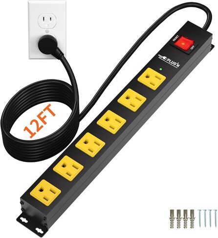 Power Strip 2700J Surge Protector, 6 Outlet Heavy Duty Power Strips with Flat Plug and 6FT Long Cord, Wall Mountable Metal Outlet Strip for Desk, Garage, Workbench and Kitchen in Kuwait
