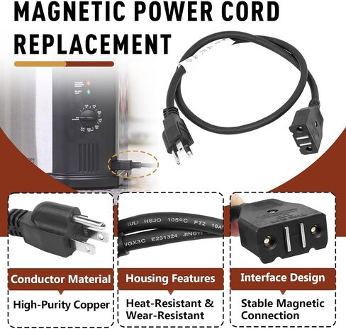 9001150010 Break-Away Magnet Power Cord Compatible with Masterbuilt 10L XL Electric Fryer, Magnet Deep Fryer Cord Replacement Electric Fryer Models MB20012420 and MB20010326 in Kuwait