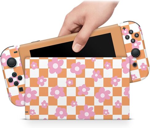 ZOOMHITSKINS Skin Compatible with Switch, White Orange Mini Flowers Kawaii Design, Durable 3M Vinyl Decal Wrap, Precision Fit, Bubble-Free, Made in USA in Kuwait