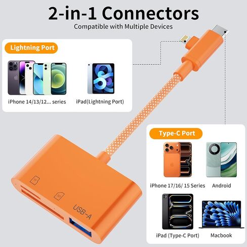 3 in 1 SD Card Reader for iPhone,Memory Card Reader with USB Camera Adapter in Saudi Arabia