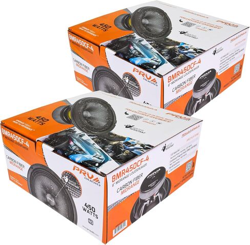 PRV AUDIO Carbon Fiber 8" Midrange Speaker 450 Watts 4 Ohm Pair 8MR450CF-4 Water Resistant Car Audio Loudspeaker for Boat UTV 4-Wheeler Motorcycle and Door Panels (2 Speakers) in Kuwait
