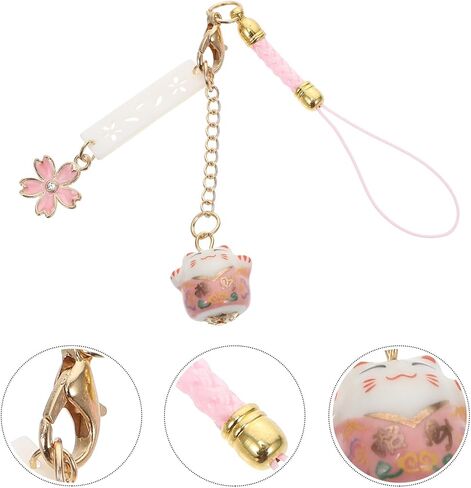 Delicate Cherry Blossom Lucky Cat Phone Lanyard Cute Japanese Maneki Neko Charm for Smartphones Lightweight Electronics Hanging Decor in Saudi Arabia