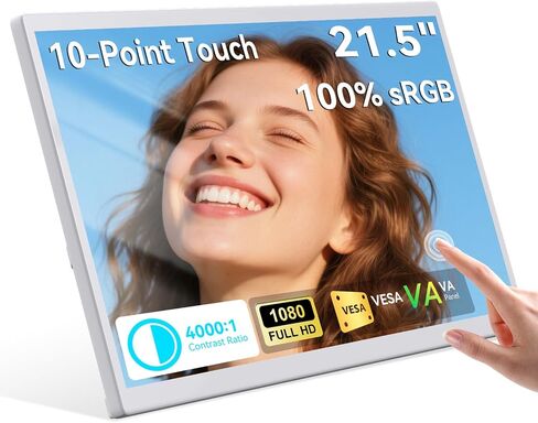 Prechen 21.5 Inch Portable Touchscreen Monitor, 1080P Computer Touch Screen w/VESA Stand Touch PC Display, 75Hz, Multi-Touch Monitor, DC HDMI & USBC for Phones PC Phone Business,White in Kuwait