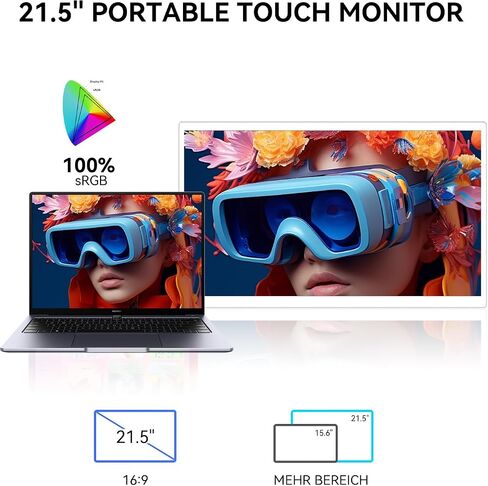 Prechen 21.5 Inch Portable Touchscreen Monitor, 1080P Computer Touch Screen w/VESA Stand Touch PC Display, 75Hz, Multi-Touch Monitor, DC HDMI & USBC for Phones PC Phone Business,White in Kuwait