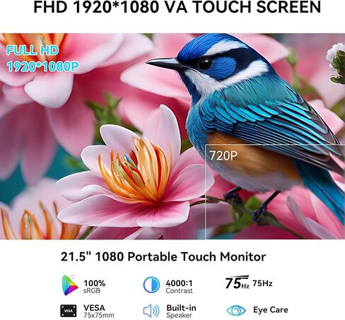 Prechen 21.5 Inch Portable Touchscreen Monitor, 1080P Computer Touch Screen w/VESA Stand Touch PC Display, 75Hz, Multi-Touch Monitor, DC HDMI & USBC for Phones PC Phone Business,White in Kuwait