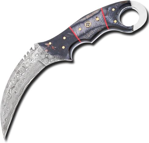 Handmade Damascus steel Karambir knife/Razor Sharp Fixed blade/Survival, Defence, EDC/Black Diamond wood handle, with leather sheath in Kuwait