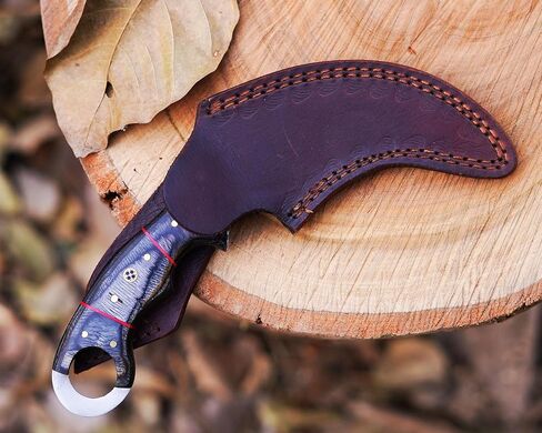 Handmade Damascus steel Karambir knife/Razor Sharp Fixed blade/Survival, Defence, EDC/Black Diamond wood handle, with leather sheath in Kuwait