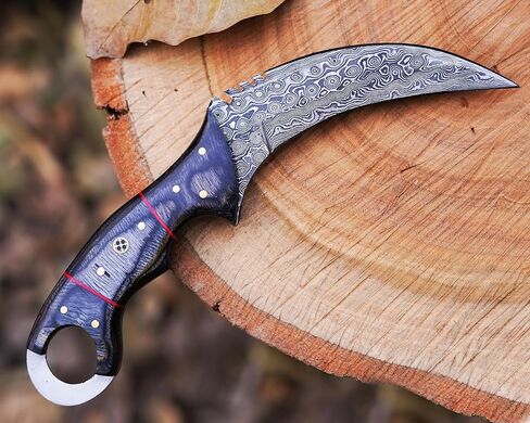 Handmade Damascus steel Karambir knife/Razor Sharp Fixed blade/Survival, Defence, EDC/Black Diamond wood handle, with leather sheath in Kuwait