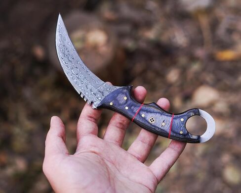Handmade Damascus steel Karambir knife/Razor Sharp Fixed blade/Survival, Defence, EDC/Black Diamond wood handle, with leather sheath in Kuwait