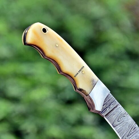 Custom Handmade 7'' Hawkbill fixed blade Damascus steel Knife Electricians Knife/Lineman’s Hawkbill knife, with pancake leather sheath in Kuwait