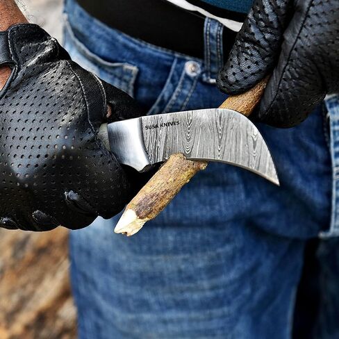 Custom Handmade 7'' Hawkbill fixed blade Damascus steel Knife Electricians Knife/Lineman’s Hawkbill knife, with pancake leather sheath in Kuwait