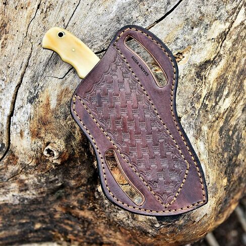 Custom Handmade 7'' Hawkbill fixed blade Damascus steel Knife Electricians Knife/Lineman’s Hawkbill knife, with pancake leather sheath in Kuwait