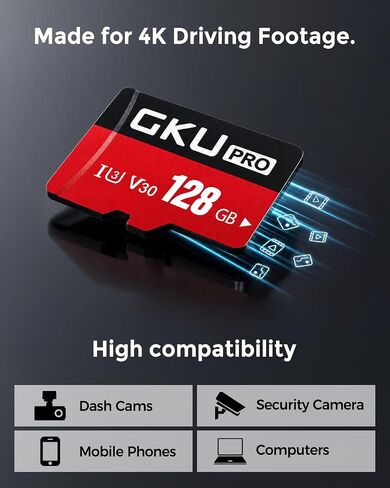 GKU 128GB Memory Card for Dash Cam with Card Reader, High Endurance Card for Daily Driving Recording and Loop Recording in Kuwait