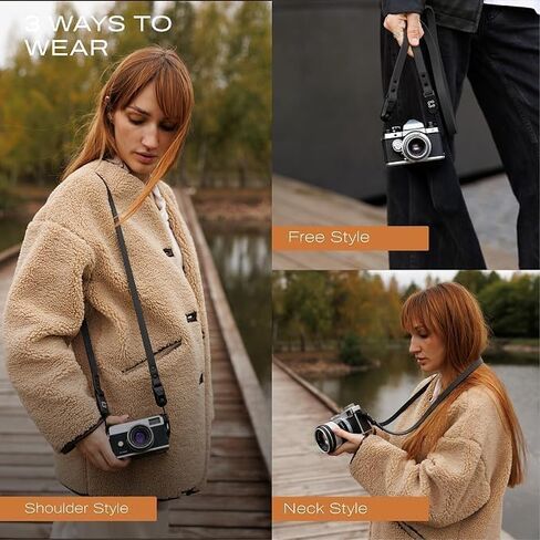 C Coiro Slim Leather Camera Strap with Quick Release, Neck Adjustable Camera Shoulder Strap SLR, Big, Black in Kuwait