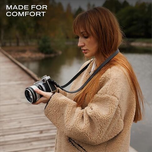 C Coiro Slim Leather Camera Strap with Quick Release, Neck Adjustable Camera Shoulder Strap SLR, Big, Black in Kuwait