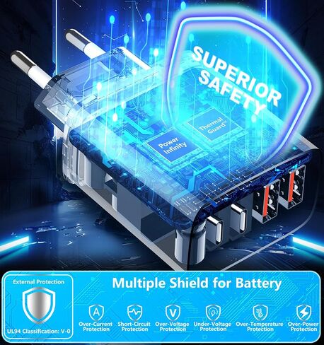 European Travel Plug Adapter, 60W 4-Port (2 USB-C & 2 USB-A) Fast Charger in Kuwait