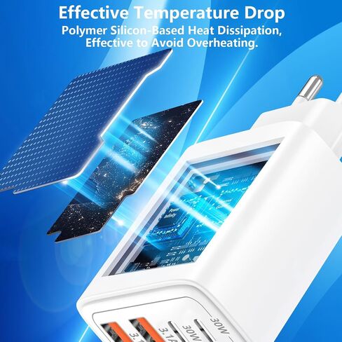 European Travel Plug Adapter, 60W 4-Port (2 USB-C & 2 USB-A) Fast Charger in Kuwait