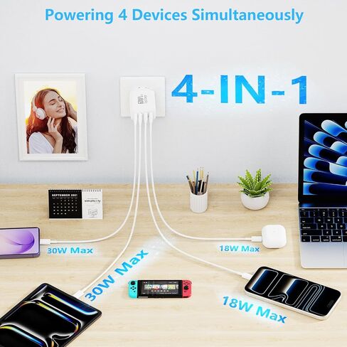 European Travel Plug Adapter, 60W 4-Port (2 USB-C & 2 USB-A) Fast Charger in Kuwait