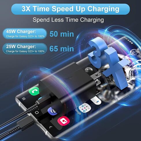 Dual Port 45W Super Fast Charger and Type C Cable 10ft 6ft,USB C Wall Charging Block,Android Phone Charger Cord Long for Samsung Galaxy S26 Ultra/S25/S24/S23+/S22 Plus/S21/S20/iPhone 17 16 15 Pro Max in Saudi Arabia