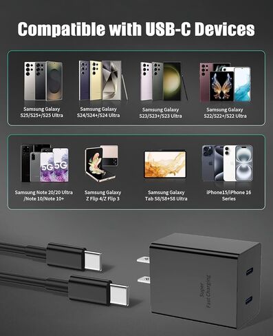 Dual Port 45W Super Fast Charger and Type C Cable 10ft 6ft,USB C Wall Charging Block,Android Phone Charger Cord Long for Samsung Galaxy S26 Ultra/S25/S24/S23+/S22 Plus/S21/S20/iPhone 17 16 15 Pro Max in Saudi Arabia