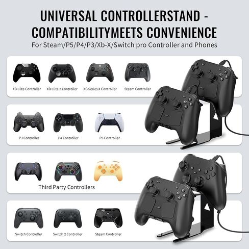 Universal Metal Desktop Stand for Steam Controller 2 with Charging Cable, Two Gamepads Holder for PS5, Xbox Series X, Xbox, 360, Ps5, Ps4, Switch with Non Slip Pads in Saudi Arabia