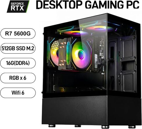 LXZ Gaming PC Desktop Ryzen 5 5600GT 6 core 3.6GHz, 16GB DDR4 RAM, 512GB NVMe SSD, Prebuilt Tower Computer with Wi-Fi & 400W Power Supply for Working, Home and Office in Saudi Arabia