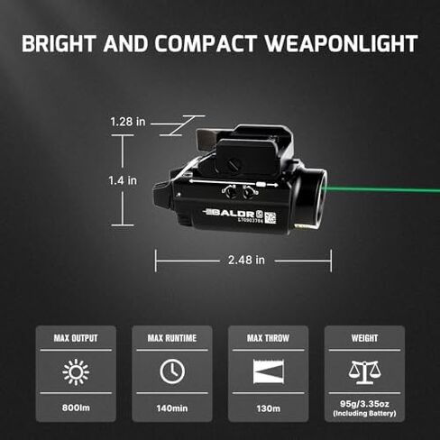 OLIGHT Baldr S 800 Lumens Compact Rail Mount Weaponlight with Green Beam and White LED Combo Bundle P365 Rail Mount in Kuwait