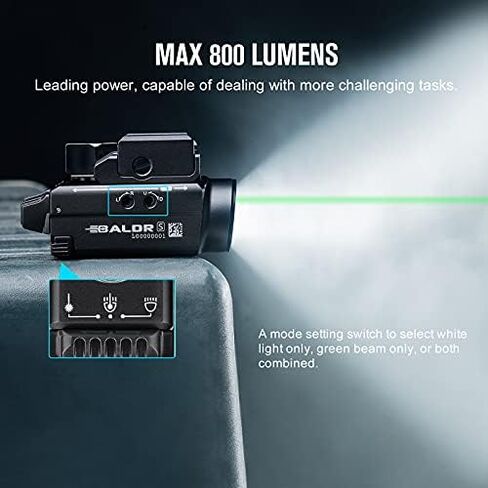OLIGHT Baldr S 800 Lumens Compact Rail Mount Weaponlight with Green Beam and White LED Combo Bundle P365 Rail Mount in Kuwait