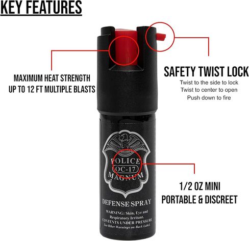 POLICE MAGNUM Mini Pepper Spray Self Defense Pocket Size Protection- Made in The USA- 6 Pack 1/2oz Safety Locks in Saudi Arabia