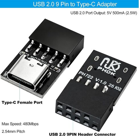2PCS 9 Pin USB Motherboard Female Header to USB C Adapter Type C Male to 9Pin Motherboard Serial Female Extender Converter for PC Case Compact PCB Adapter in Kuwait