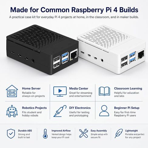 iUniker Case for Raspberry Pi 4, ABS Pi 4 Case with Cooling Fan, Pi 4 Heatsink, Simple Removable Top Cover for Pi 4 Model B/ 4B in Kuwait